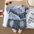 Boys Blue Tie-Dye Printed T-Shirt With Denim Shorts Set Sets Blue 1-2 Y