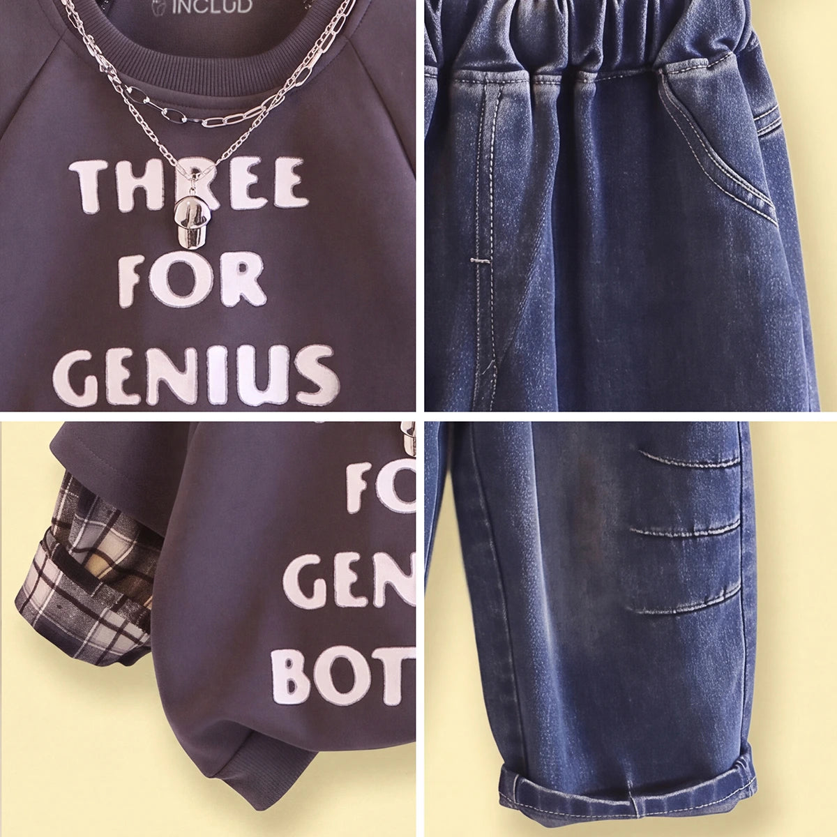 Boys Dark Grey Typography Sweatshirt With Denim Pants 2 pc. Sets