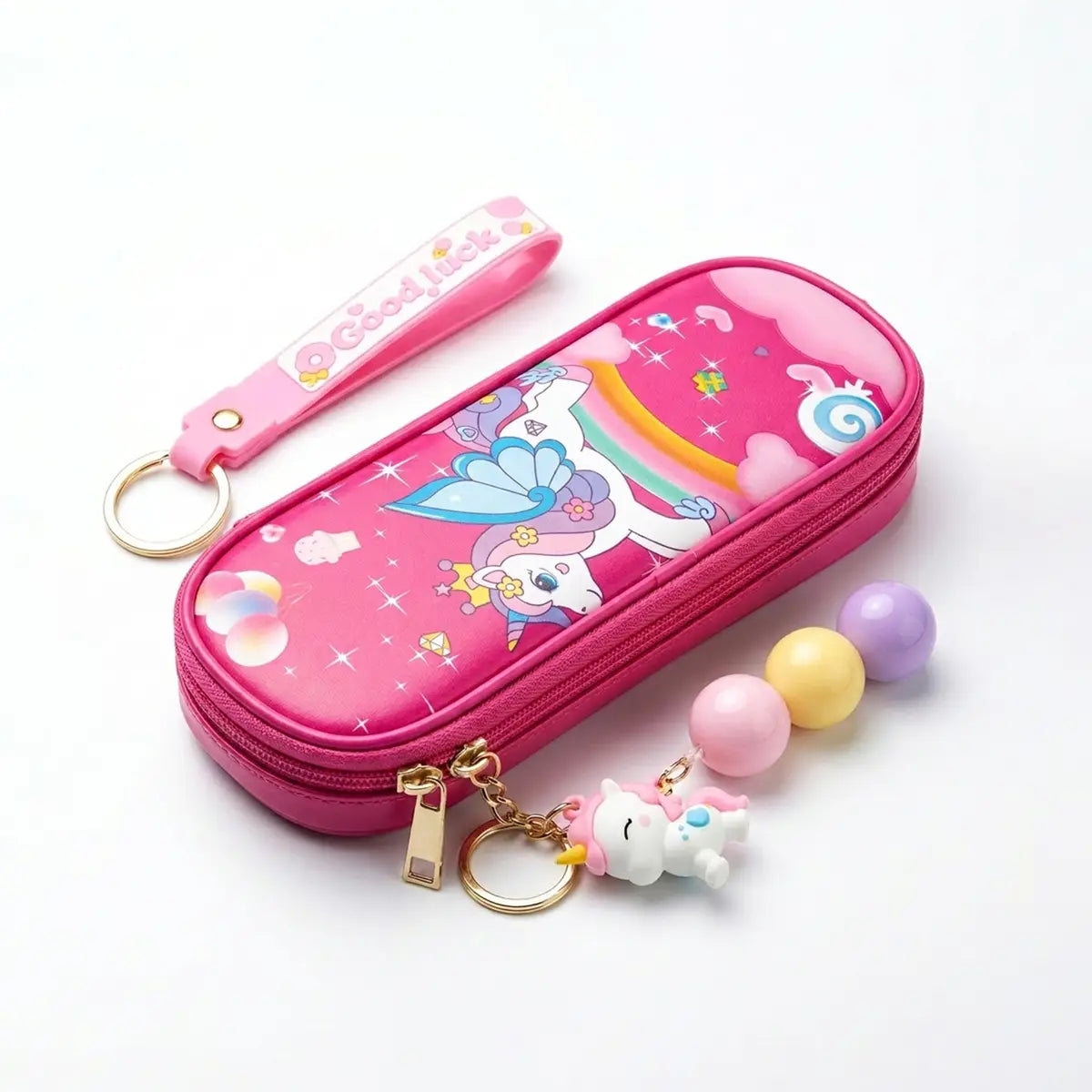 Dark Pink Unicorn Pencil Case with Keychain Trending Accessories Dark Pink Onesize