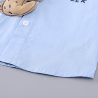 Boys Light Blue Cat Appliqued Short Sleeves Shirt With Shorts Set 2 pc. Sets