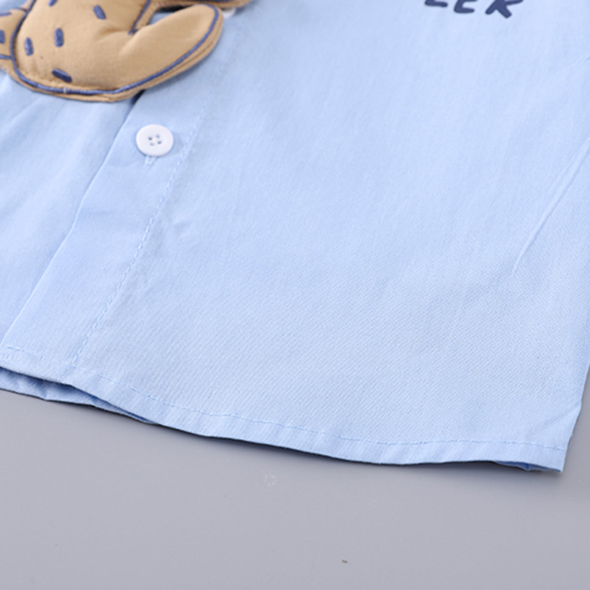 Boys Light Blue Cat Appliqued Short Sleeves Shirt With Shorts Set 2 pc. Sets