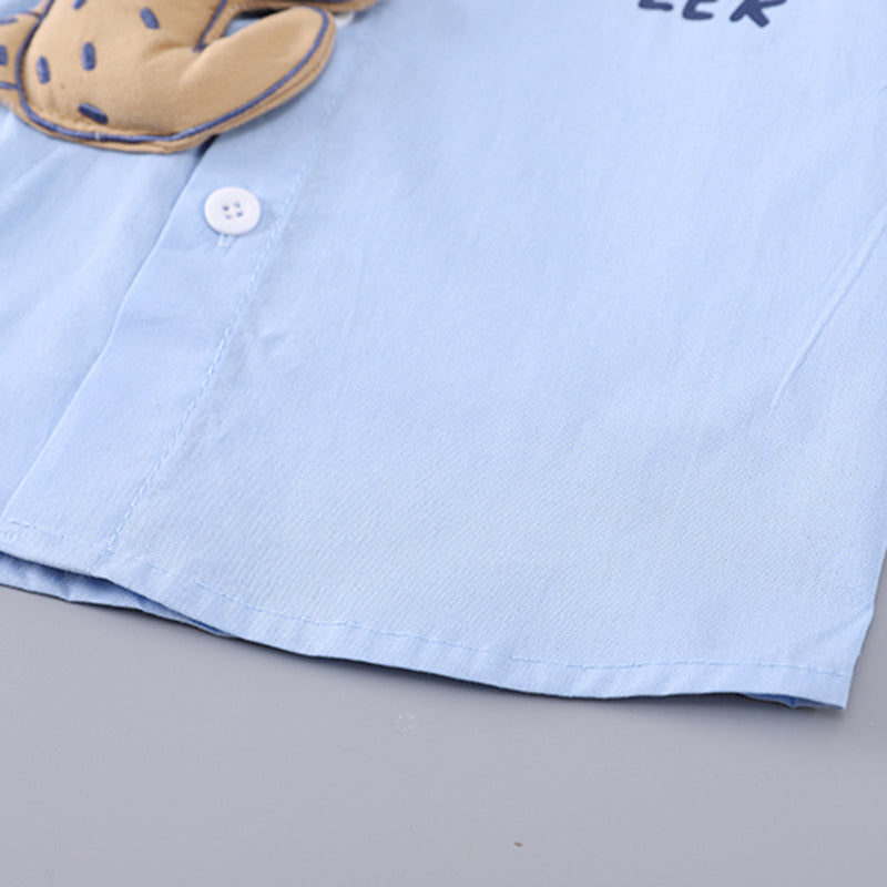 Boys Light Blue Cat Appliqued Short Sleeves Shirt With Shorts Set 2 pc. Sets