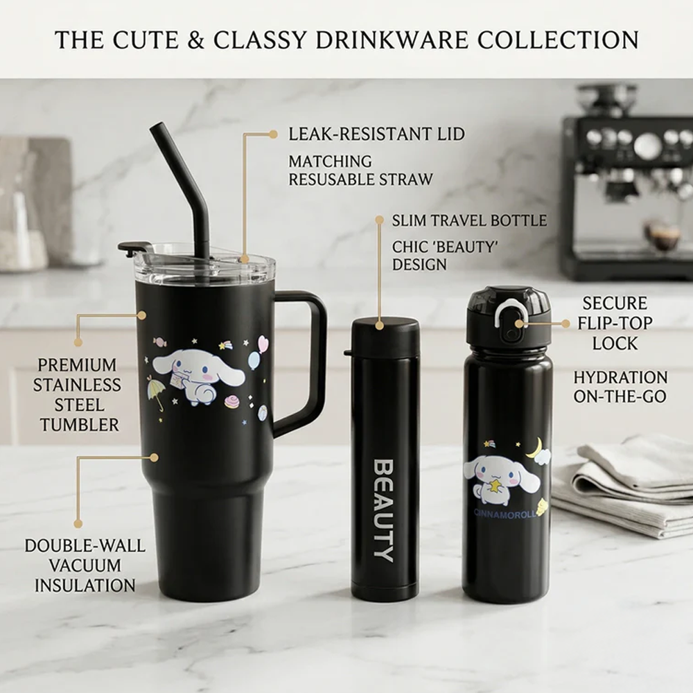 Black 3-Piece Hydration Bottle Set - Tumbler, Gym & Slim Trending Accessories