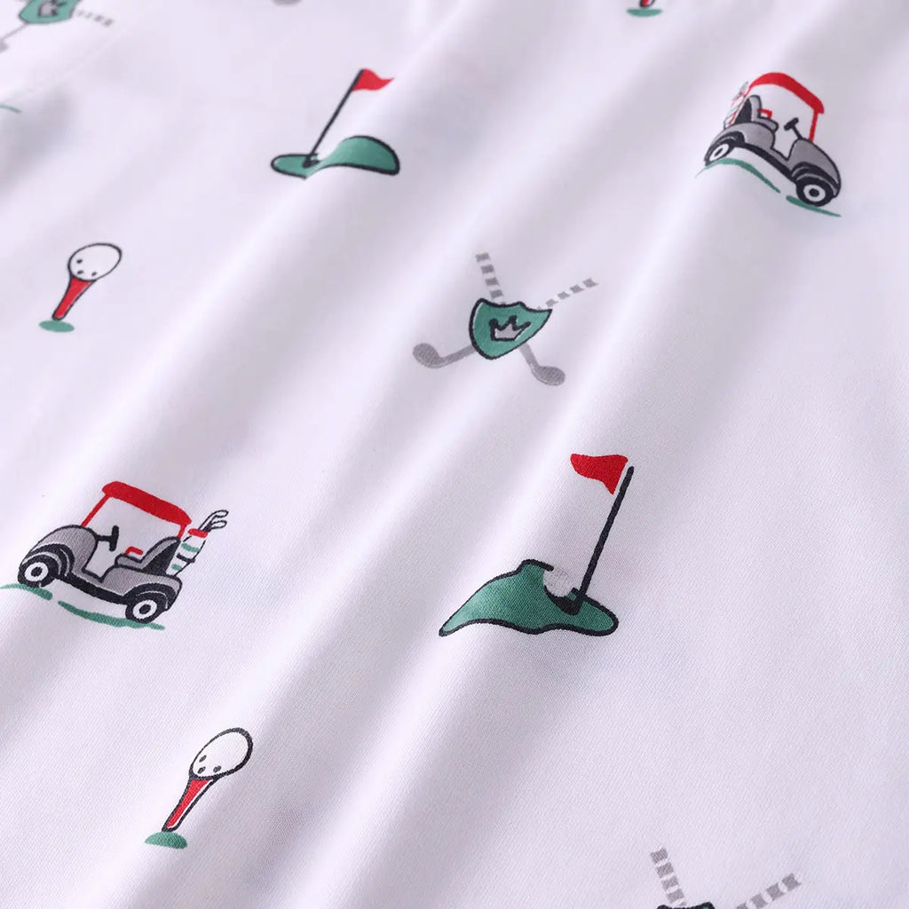 Boys White Golf Print Short Sleeve T-Shirt With Checked Shorts Sets Sets