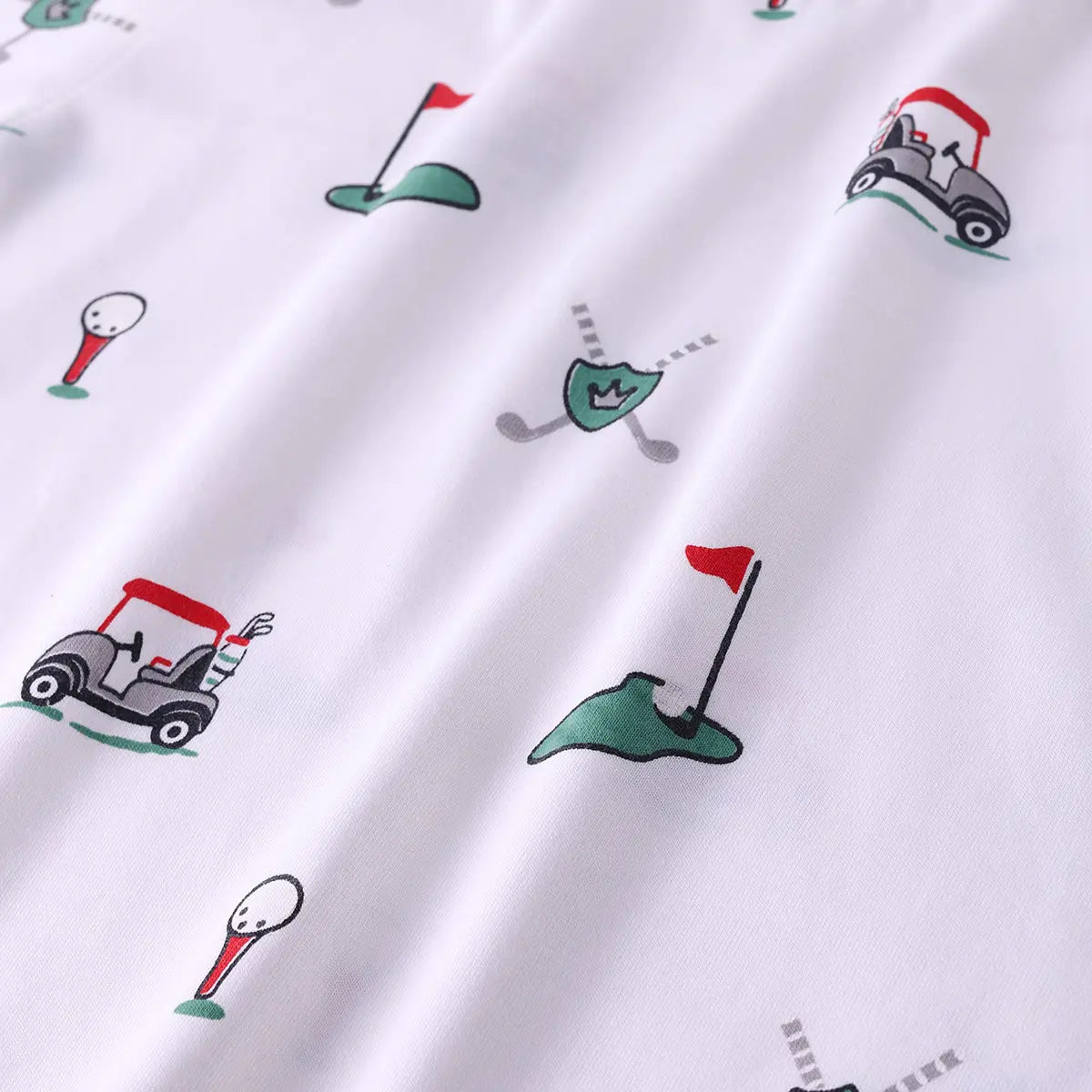 Boys White Golf Print Short Sleeve T-Shirt With Checked Shorts Sets Sets