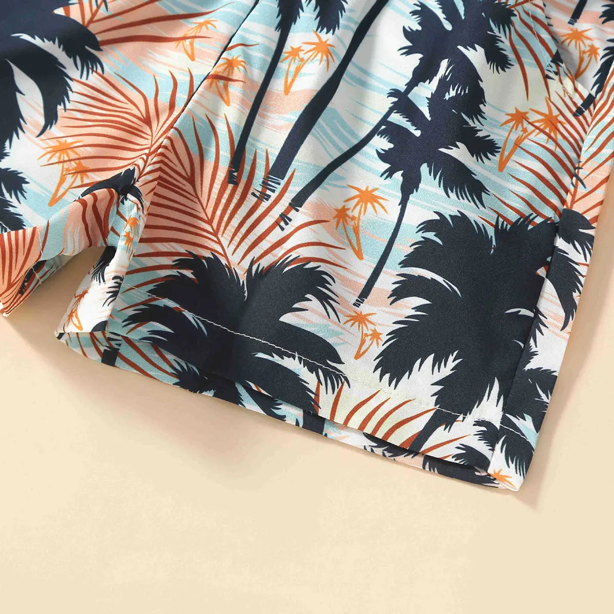 Boys Beige Short Sleeve T-Shirt With Tropical Print Shorts Sets 2 pc. Sets