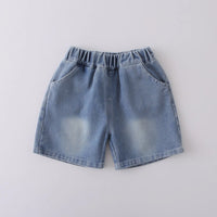 Boys Black Stripes Short Sleeves T-Shirt With Denim Shorts Set Sets