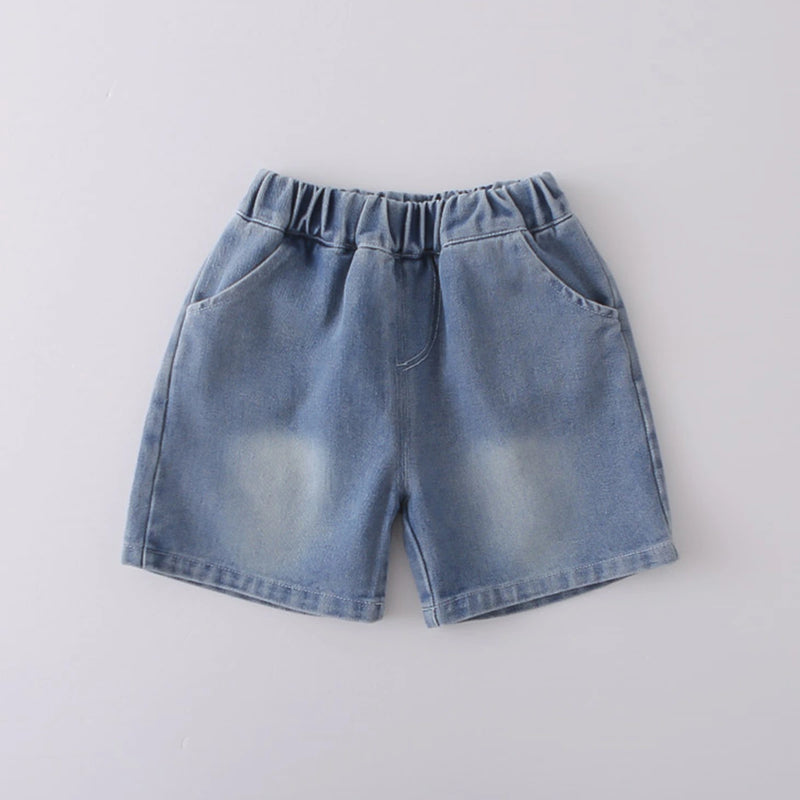 Boys Black Stripes Short Sleeves T-Shirt With Denim Shorts Set Sets