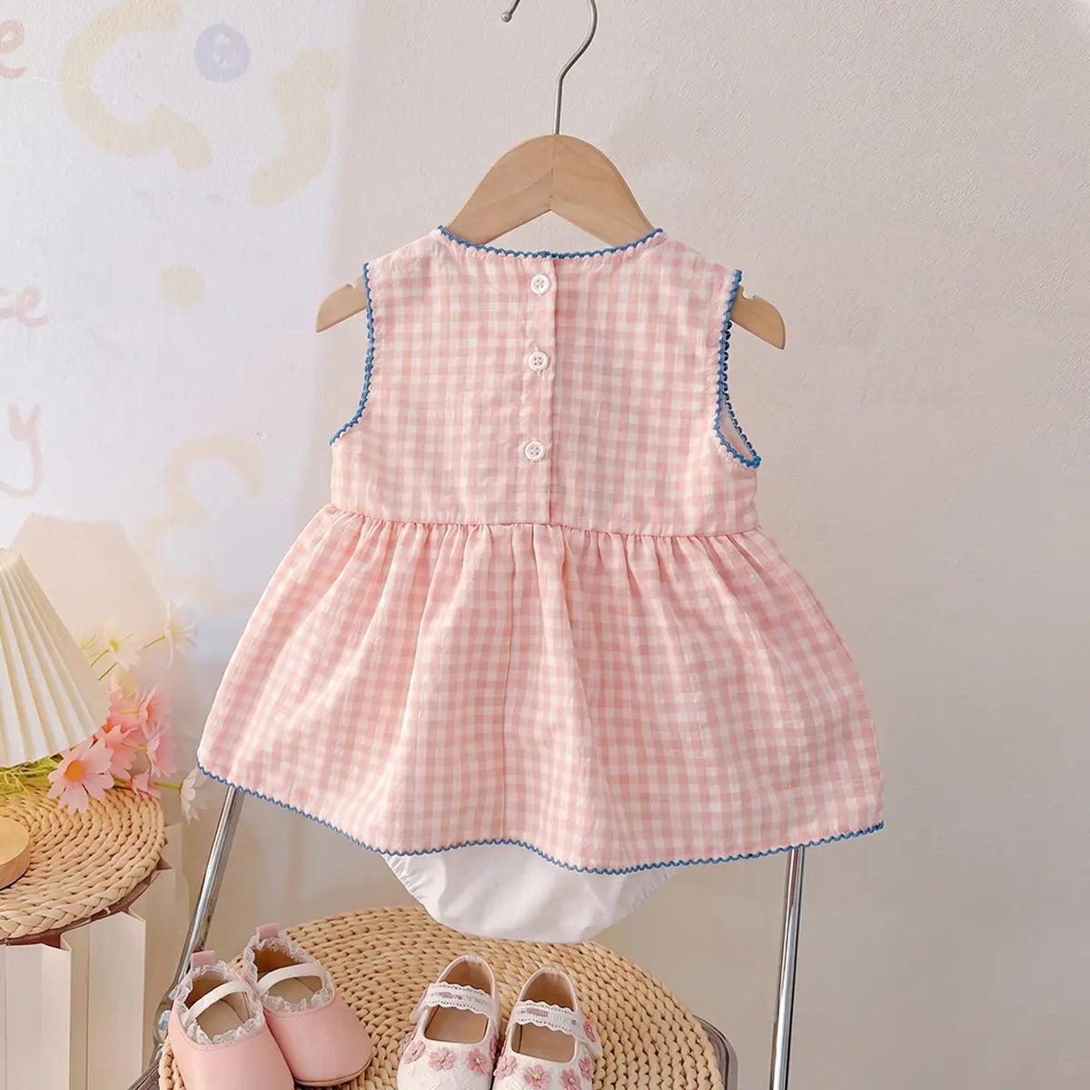Girls Pink Rabbit Applique Sleeveless A-Line Dress Casual Dresses
