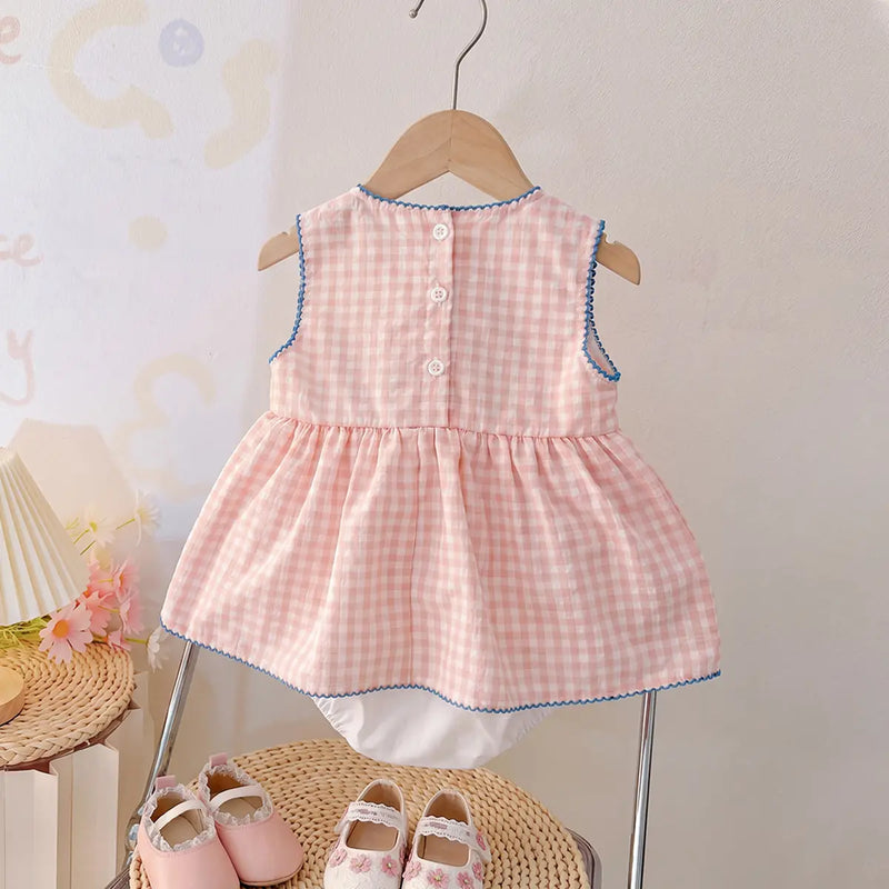 Girls Pink Rabbit Applique Sleeveless A-Line Dress Casual Dresses