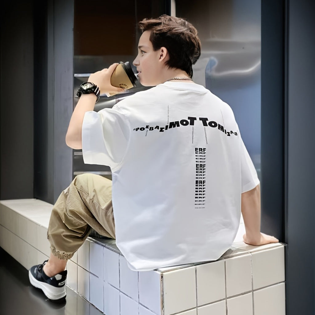 Boys White Abstract Printed Summer Oversized T-Shirt With Jogger Set 2 pc. Sets