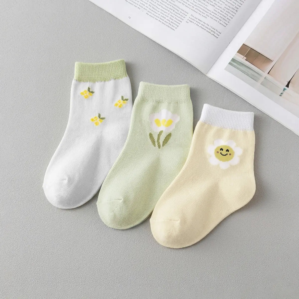 Pack of 3 Multicolour Floral Design Ankle Length Socks Socks Multicolor 0-1 Y
