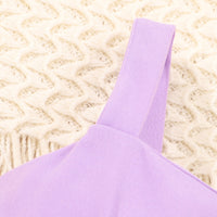 Girls Purple Button Detailed Strappy Romper Jumpsuits