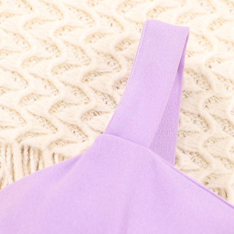 Girls Purple Button Detailed Strappy Romper Jumpsuits
