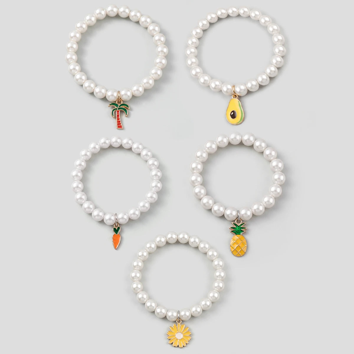 Pack Of 5 Girls Multicolour Pearl Charm Bracelet Sets Bracelet Multicolor Onesize