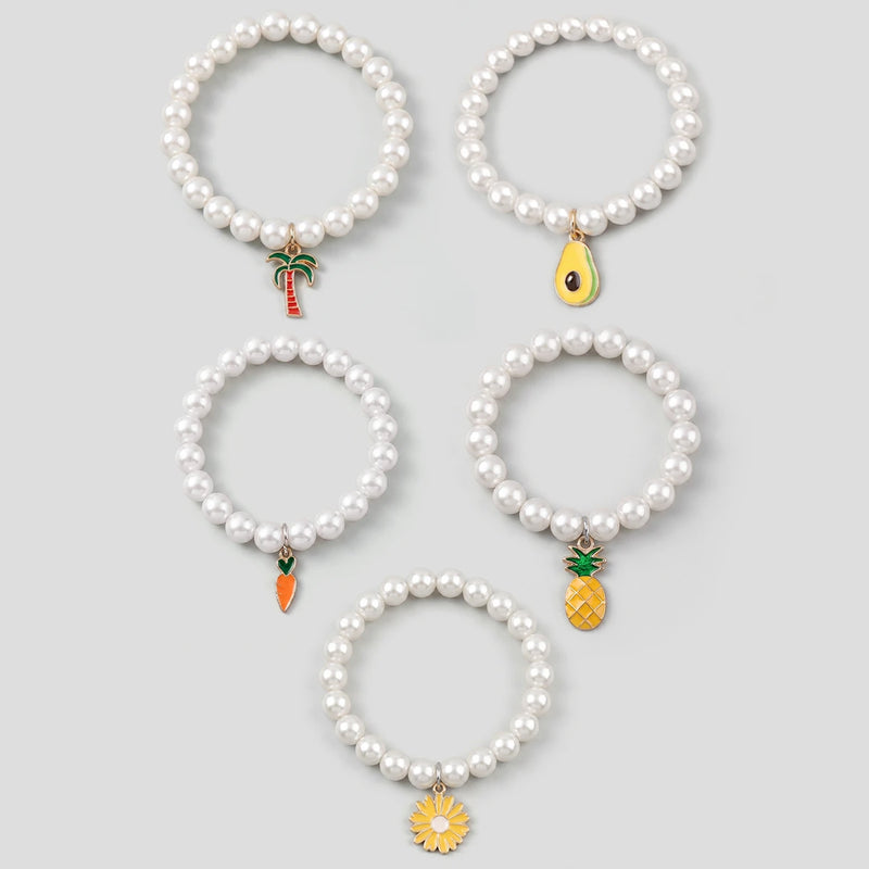 Pack Of 5 Girls Multicolour Pearl Charm Bracelet Sets Bracelet Multicolor Onesize