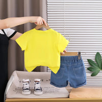 Boys Yellow Bunny Short Sleeve T-Shirt With Elasticated Denim Shorts Sets 2 pc. Sets