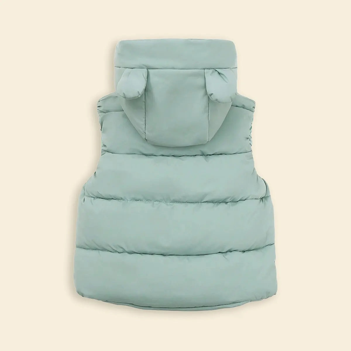 Girls Light Green Sleeveless Bear Ear On Hood Quilted Zip-up Jacket Coats & Jackets
