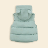 Girls Light Green Sleeveless Bear Ear On Hood Quilted Zip-up Jacket Coats & Jackets