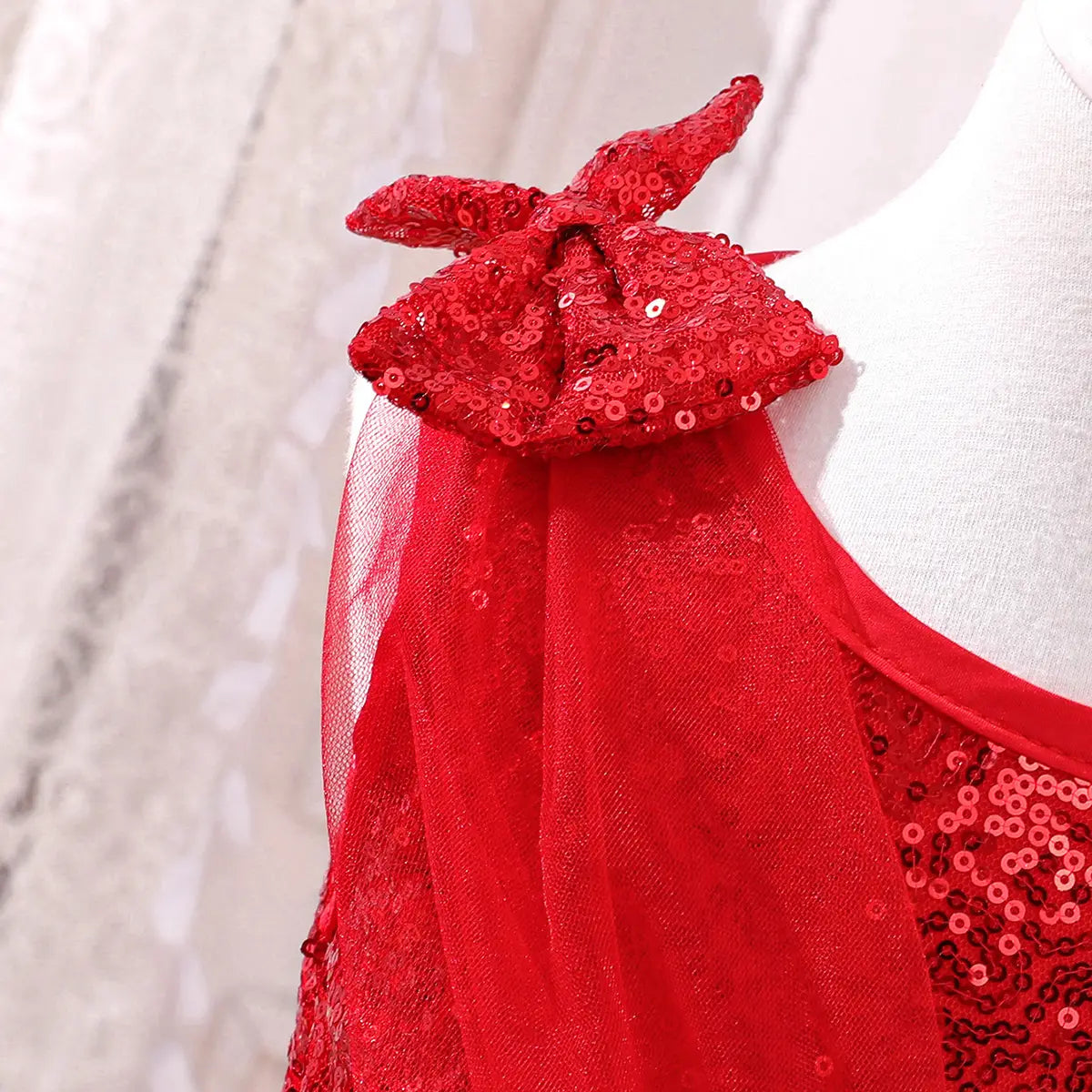 Girls Red Sequined Fit & Flare Party Wear Dress Party Dresses