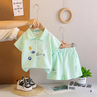 Boys Lime Green Graphics Printed Polo T-Shirt With Shorts Co-ord Sets Sets Lime Green 1-2 Y