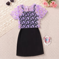 Girls Black Butterfly Print Sleeveless Dress With Cami Top Casual Dresses