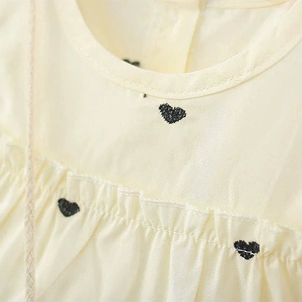 Girls Beige Heart Print Tiered A-Line Dress With Sling Bag Casual Dresses