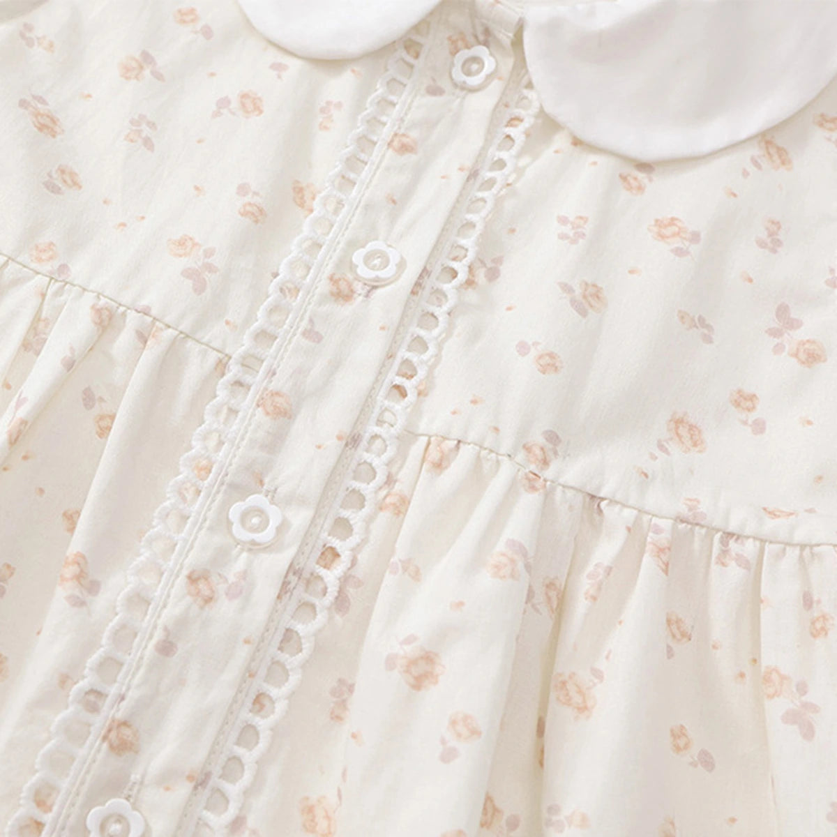 Girls Off-White Floral Printed Peter Pan Collar Fit & Flare Dress Casual Dresses
