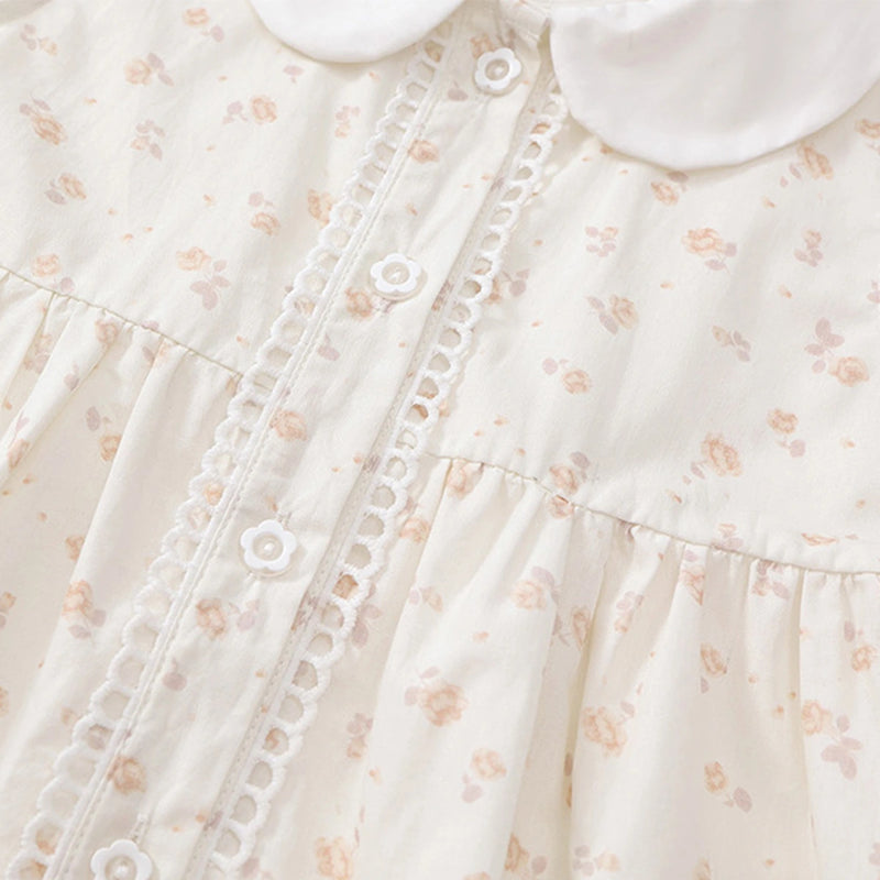 Girls Off-White Floral Printed Peter Pan Collar Fit & Flare Dress Casual Dresses