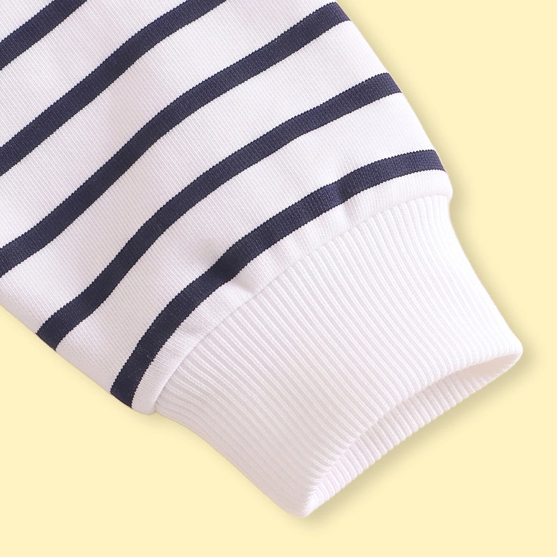 Boys White Striped Long Sleeve Polo Sweatshirt Sweatshirts & Hoodies