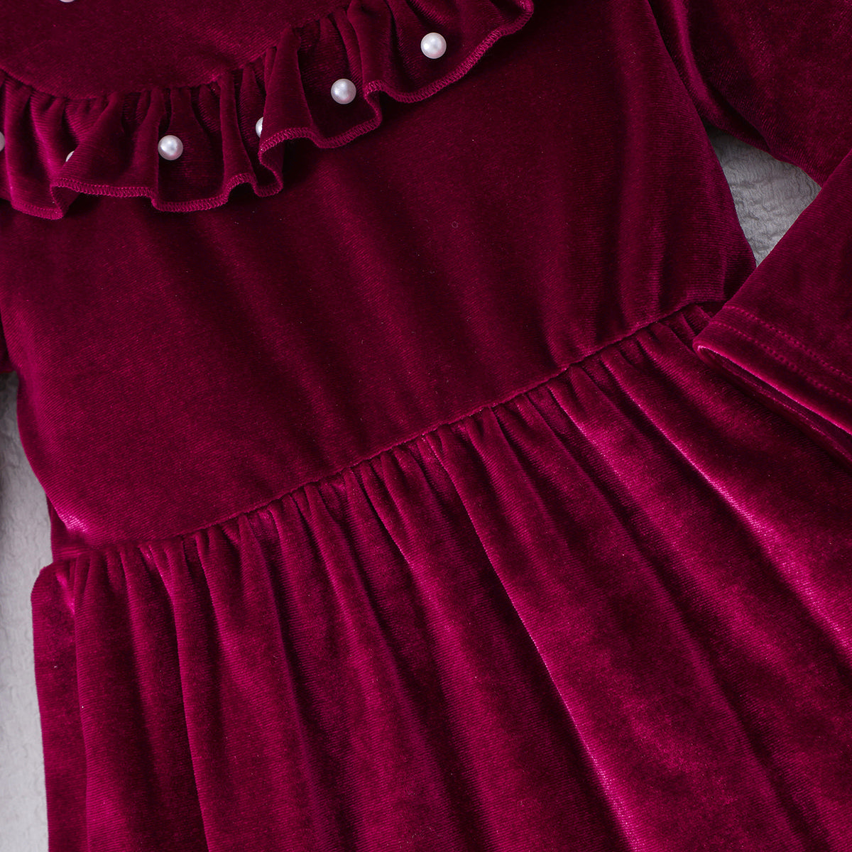 Girls Maroon Solid Velvet Beaded Fit & Flare Dress Casual Dresses