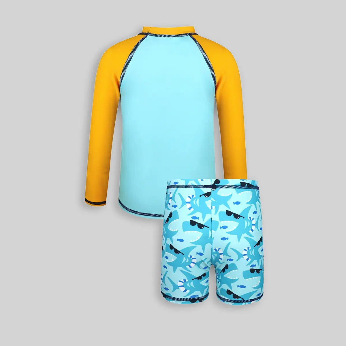 Boys Light Blue Shark Printed Long Sleeves T-Shirt & Shorts Swimsuit Sets Sets