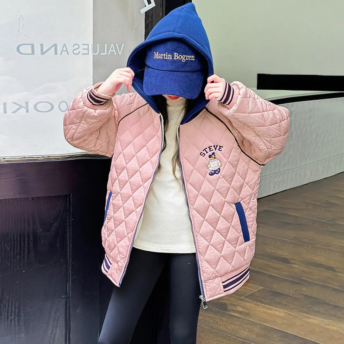 Girls Pink Quilted Hooded Zipper jacket Coats & Jackets