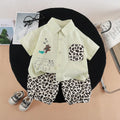 Boys Light Green Animal Printed Shirt with Elasticated Shorts Sets 2 pc. Sets Light Green 1-2 Y