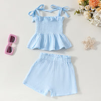 Girls Elasticated Crop Top With Shorts Set Sets Blue 1-2 Y 
