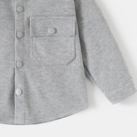 Boys Light Grey Textured Long Sleeve Shirt with Pocket Shirts