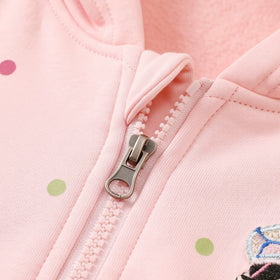 Girls Light Pink Polka Dot Print Hooded Jacket With Pants Sets 2 pc. Sets