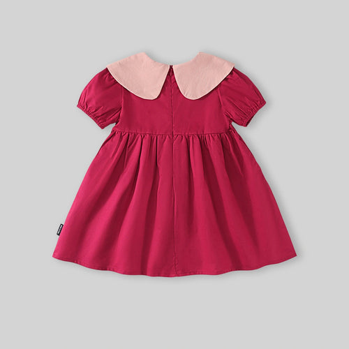 Girls Red Floral Embroidered Short Sleeve Fit & Flare Dress Casual Dresses