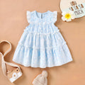Girls Light Blue Floral Print Bunny Ear Applique Tiered Dress Casual Dresses Light Blue 1-2 Y