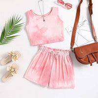 Girls Sleeveless Tie And Dye Top With Shorts Sets 2 pc. Sets Pink 8-9 Y 