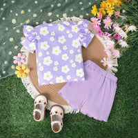Girls Short Sleeve Flower Printed T-Shirt With Shorts Set 2 pc. Sets   