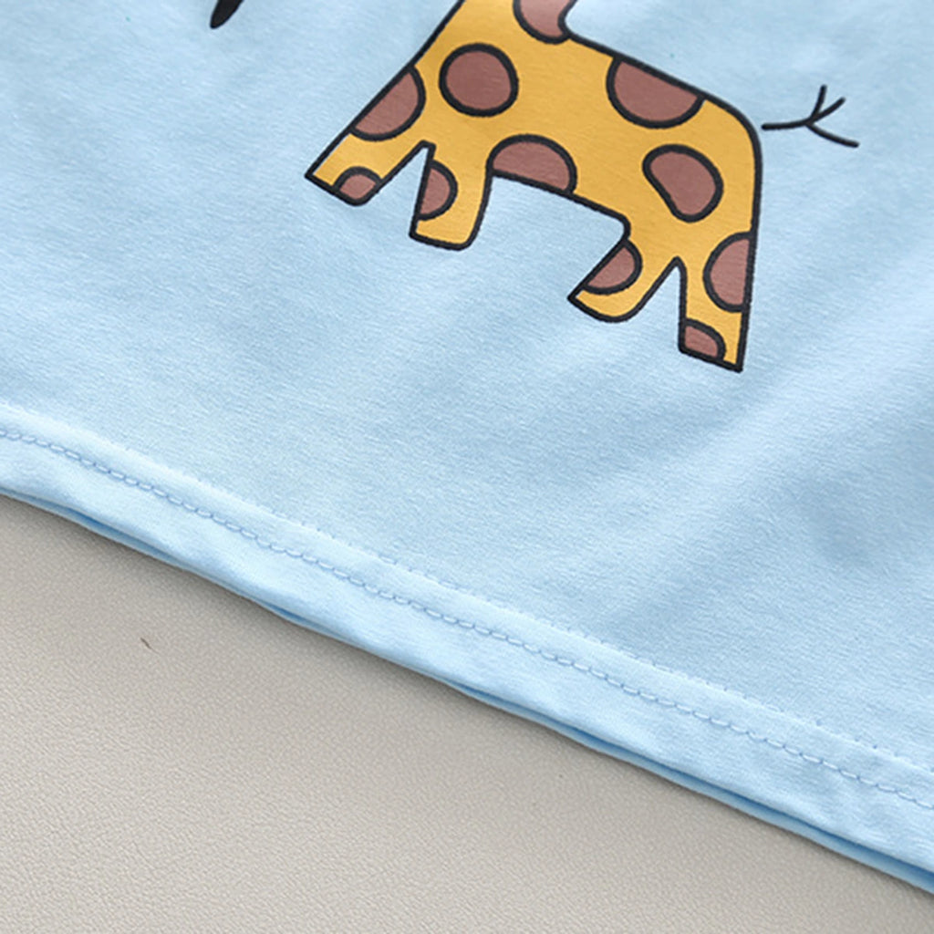 Boys Sky Blue Giraffe Printed Short Sleeve T-Shirt With Shorts Sets 2 pc. Sets