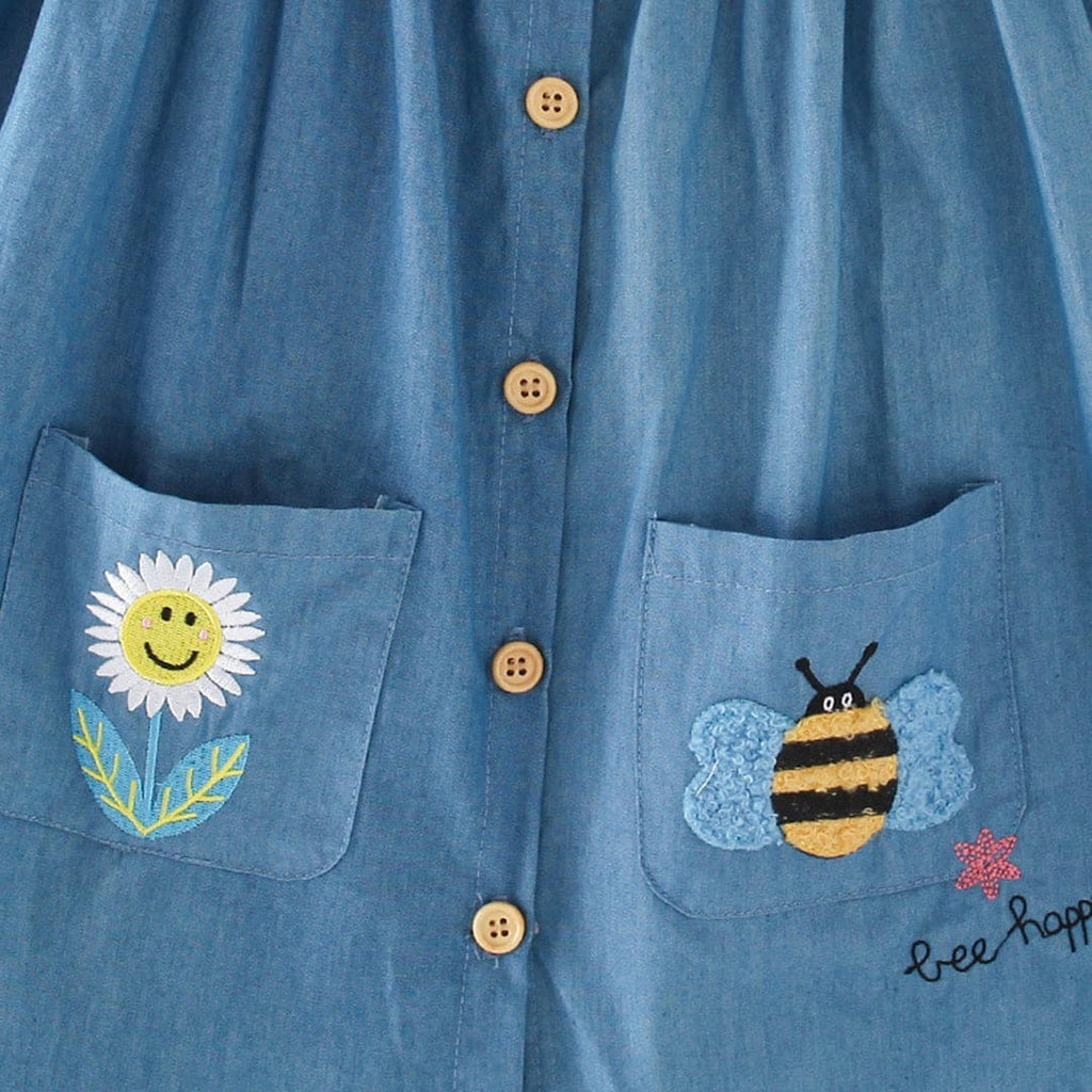 Girls Embroidered Denim Casual Dress Casual Dresses   