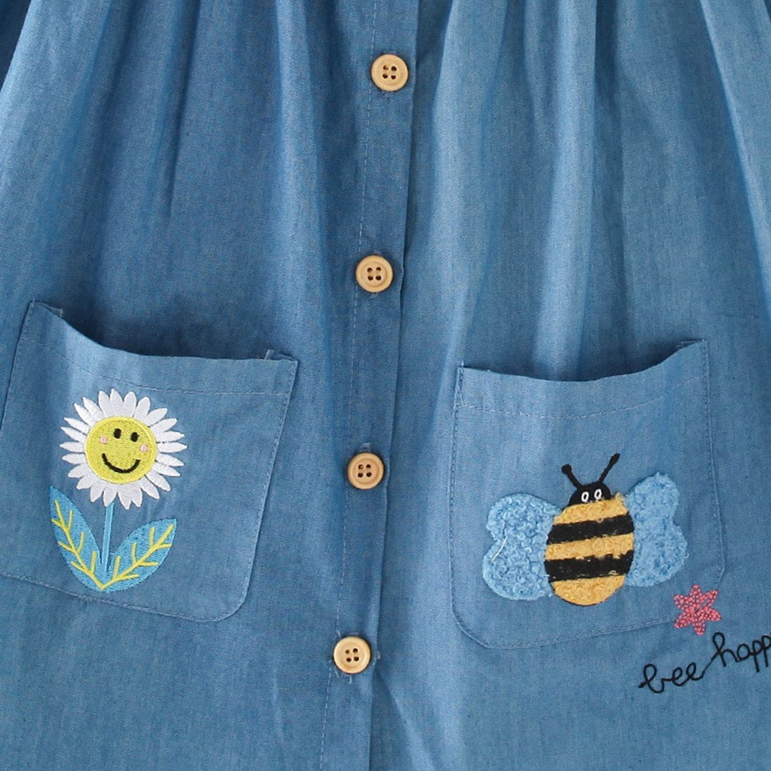 Girls Embroidered Denim Casual Dress Casual Dresses   