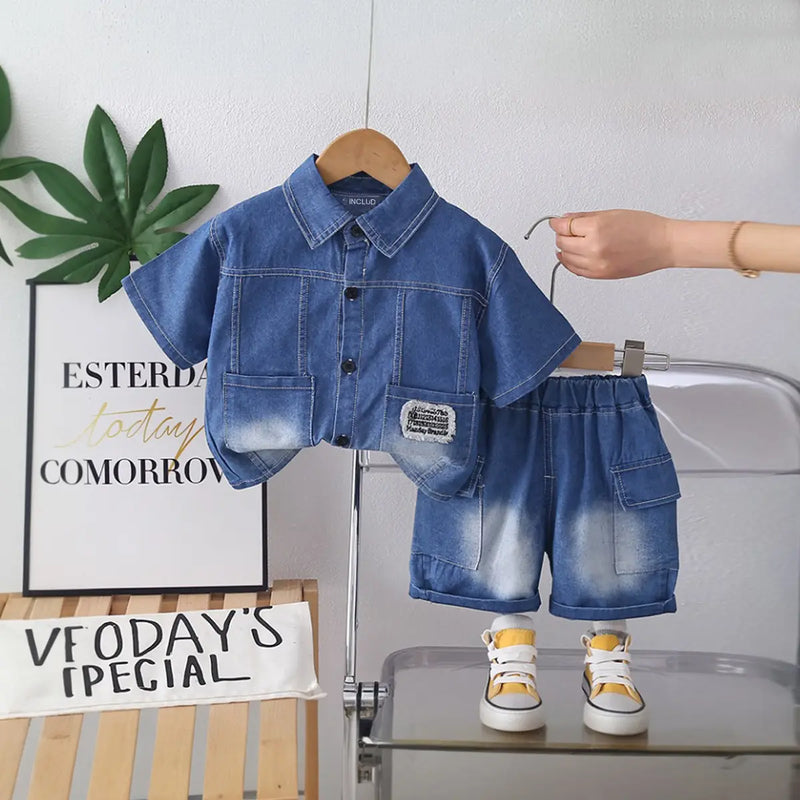 Boys Blue Denim Short Sleeves Shirt & Shorts Co-ord Sets Sets Blue 1-2 Y