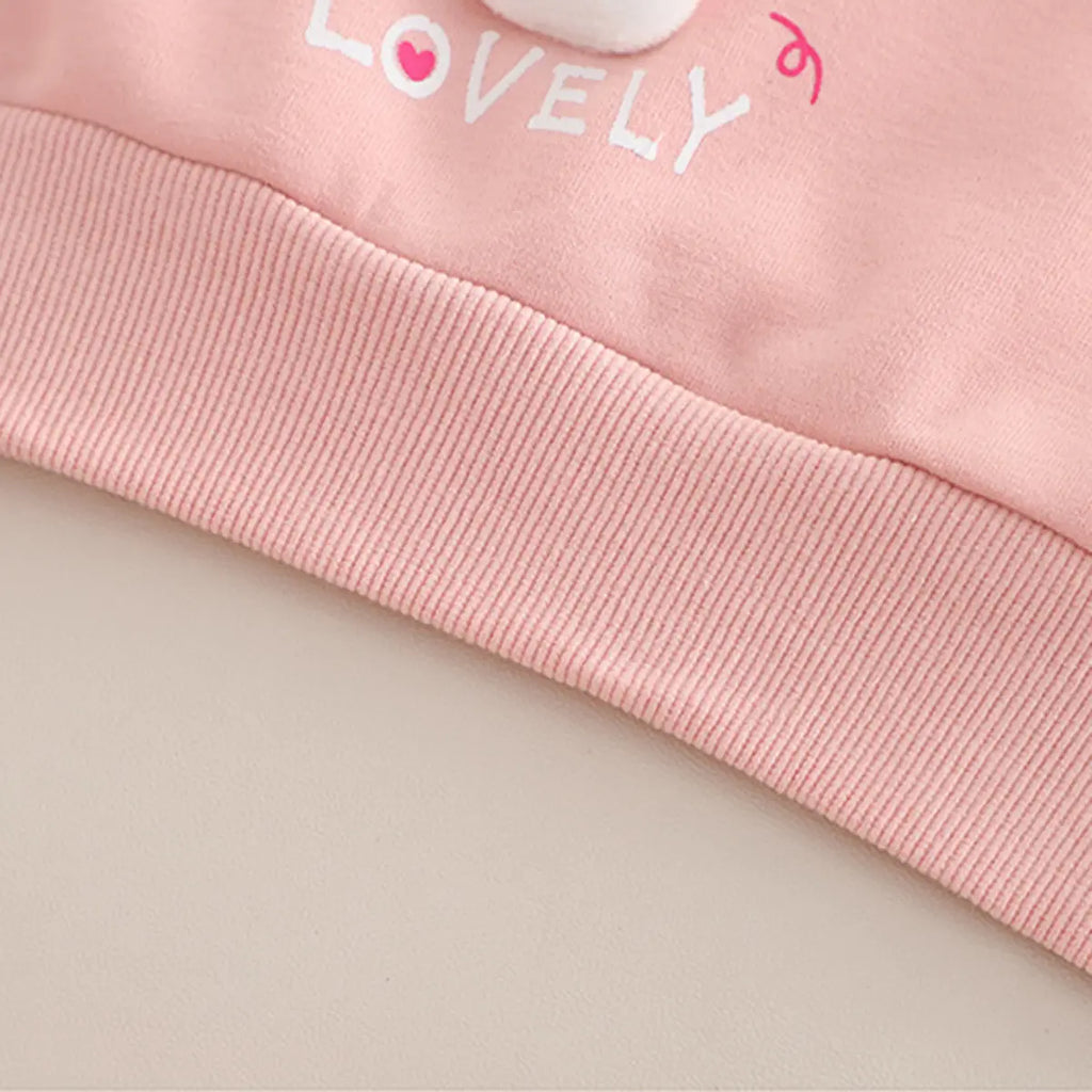 Girls Pink Applique Regular Sweatshirt With Trousers Sets 2 pc. Sets