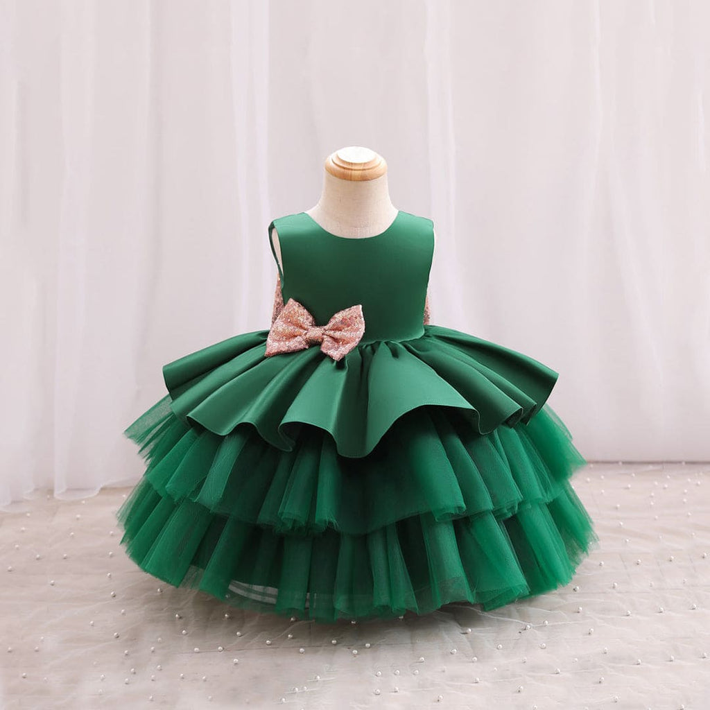 Girls Sleeveless Sequins Bow Party Dress