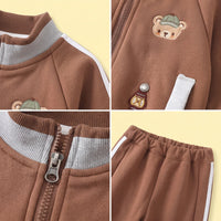 Boys Light Brown Graphic Embroidered Jacket & Jogger Sets Sets