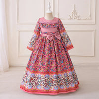 Girls Pink Floral Maxi Dress With Long Sleeves Casual Dresses Pink 3-4 Y