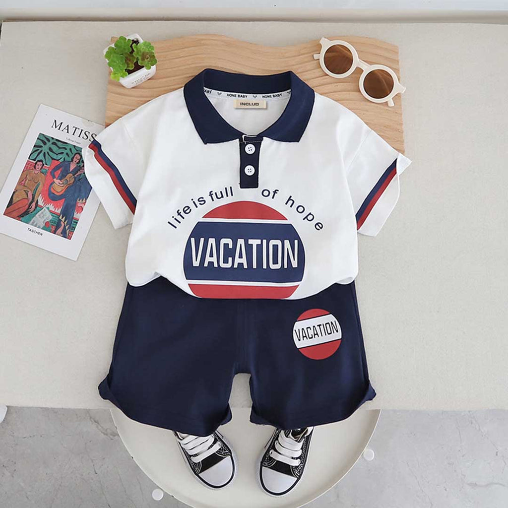 Boys Short Sleeve Graphic Polo T-Shirt With Shorts Set
